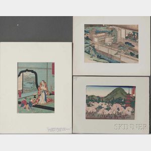 Shigenobu, Sadanobu and Hiroshige II, Three Woodblock Prints