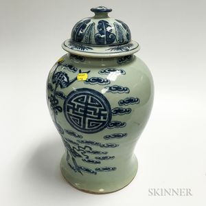 Chinese Blue and Green Porcelain Lidded Jar