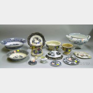 Fourteen Pieces of Mulberry Transfer Staffordshire Tableware