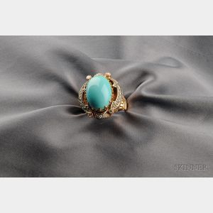 14kt Gold, Turquoise, and Diamond Ring