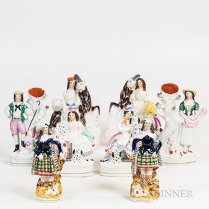 Eight Staffordshire Ceramic Figures and Spill Vases