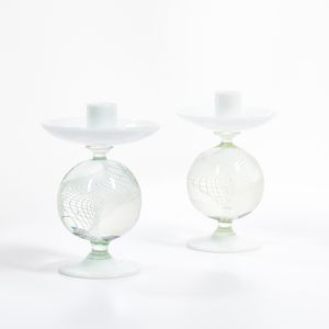 Pair of Murano Glass Candlesticks Attributed to Archimede Seguso