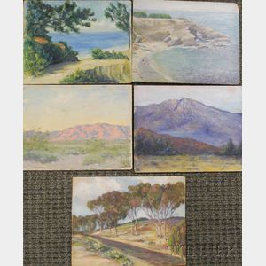 Lot of Five Landscape Sketches of Southern California by Carolyn Berry Hayes (American, 1905 - 1999) 'Early Day' Alba