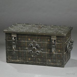 German Polychrome-painted Steel and Iron Strongbox