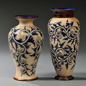 Two Doulton Lambeth George Tinworth Decorated Stoneware Vases
