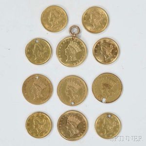 Eleven $1 Gold Coins