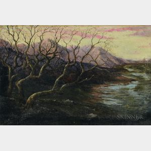 Paul Cornoyer (American, 1864-1923) Sunset Landscape with Trees