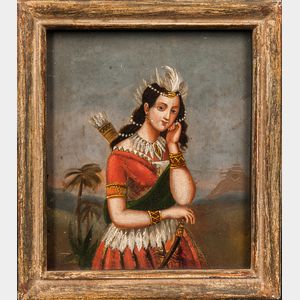 Oil on Tin Painting Depicting an Indian Woman