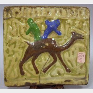 Persian Glazed Camel Decorated Pottery Tile.