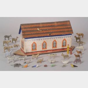 Painted Pine Noah's Ark and Seventy-two Carved Animals