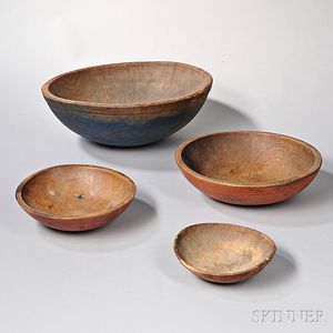 Four Paint-decorated Turned Wood Bowls