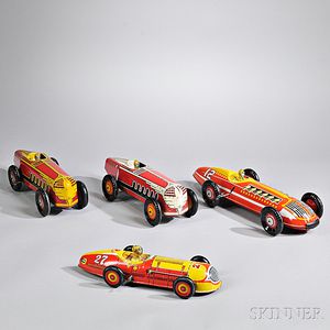 Four Marx Lithographed Tin Toy Race Cars