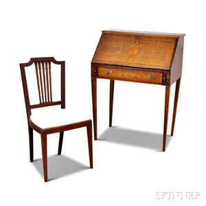 French-style Inlaid Mahogany Desk and Chair. 