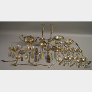 Group of Sterling and Plated Silver Flatware, Serving, and Table Items