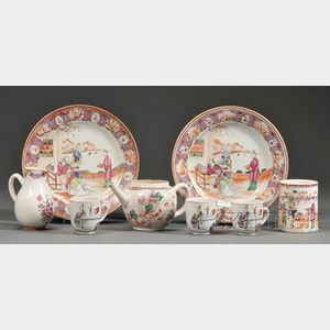 Eight Chinese Export Porcelain Table Items