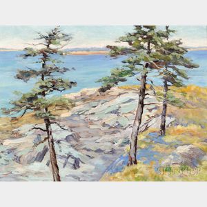 Charles Henry Ebert (American, 1873-1959) Three Pines on the Maine Coast
