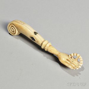 Carved Whale Ivory and Whalebone Jagging Wheel