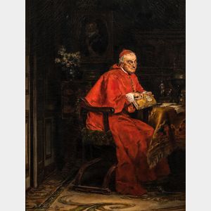 Antonio Salvador Casanova y Estorach (Spanish, 1847-1898) A Cardinal Caught Reading Rabelais