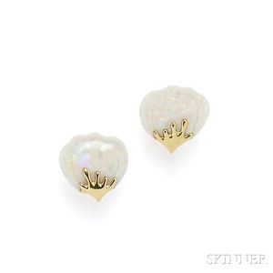 18kt Gold and Opal Earclips, Tiffany & Co.