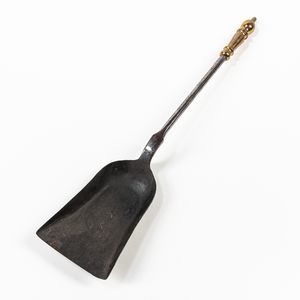 Large Polished Steel Fireplace Shovel with Brass Handle
