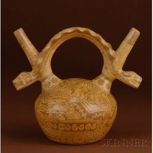 Pre-Columbian Double Spout Pottery Vessel