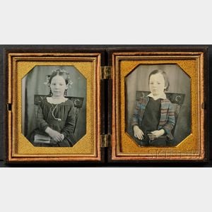 Two Sixth Plate Daguerreotype Portraits of A Boy and a Girl