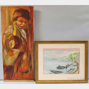 Two Works: Joseph Kossonogi (Israeli, 1908-1981),Inlet with Boats