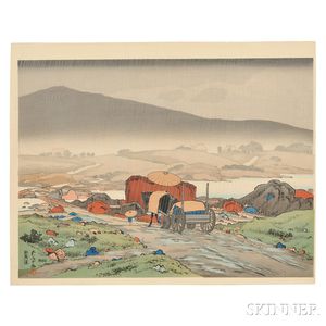 Hashiguchi Goyo (1880-1921),Yakabei Valley in the Rain
