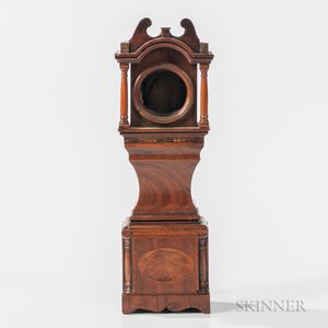 Carved and Inlaid Tall Clock-form Mahogany Watch Hutch