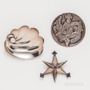 Three Mexican Sterling Silver Brooches by Antonio Pineda and William Spratling