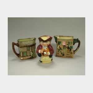 Royal Doulton The Pickwick Papers/The White Hart Inn and The Old Curiosity Shop Ceramic Water Pitchers and Toby XX Jug, later pit