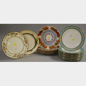 Two Sets of Copeland Porcelain Dinner Plates and Seven Other Decorated Plates