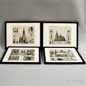 Four Framed Architectural Engravings