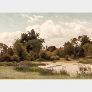 Julius Monien (German, 1842-1897) House Beyond the Marsh