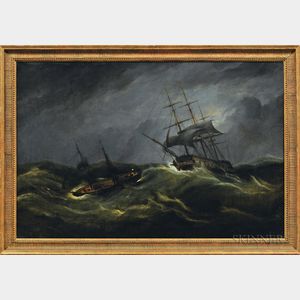 Attributed to Samuel Walters (British, 1811-1882) Moonlit Marine Scene