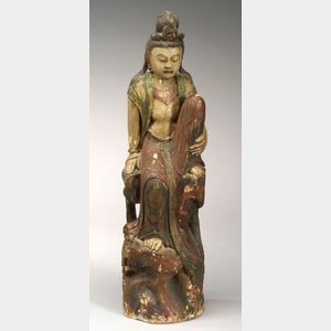 Carved and Polychromed Image of the Water Moon Viewing Kuan Yin