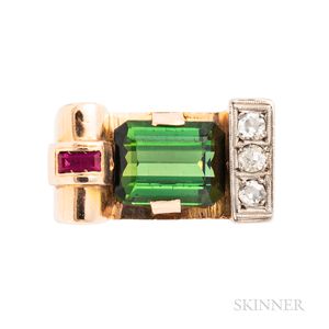 Retro 14kt Rose Gold and Tourmaline Ring