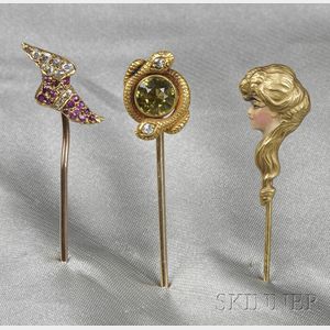 Three Antique 14kt Gold Stickpins