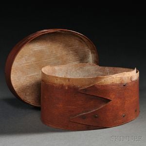 Small Red-stained Oval Covered Box