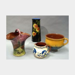 Lemon & Crute Peaches Vase, a Pheasant Mauve Handled Basket, a Hele Cross Kingfisher Chamber Pot, and a Dartmouth Scrolls Jug.