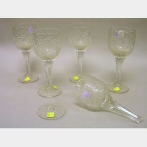Set of Five Sandwich Colorless Pressed Glass Goblets