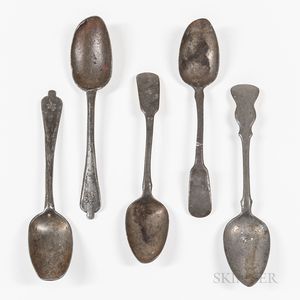 Five Early Pewter Spoons
