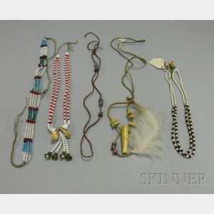 Five Native American Plains Beaded Necklaces.