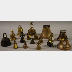 Seventeen Mostly European and Asian Cast Brass Figural and Other Bells.