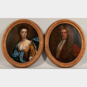 School of Sir Peter Lely (British, 1618-1680) Pair of Oval Pendant Portraits