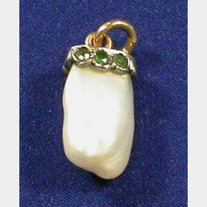 Art Nouveau Freshwater Pearl, and Demantoid Garnet Pendant