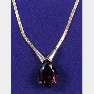 14kt Gold, Rubelite and Diamond Pendant Necklace
