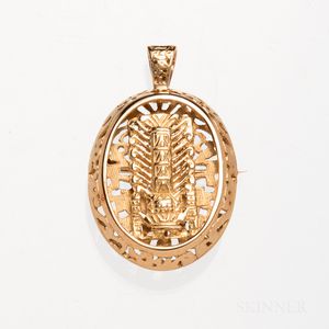 18kt Gold Aztec-inspired Pendant/Brooch