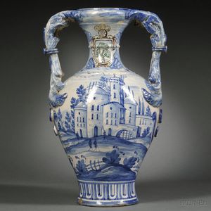 Glazed Earthenware Two-handled Urn