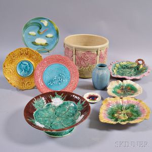 Ten Pieces of Majolica and Art Pottery